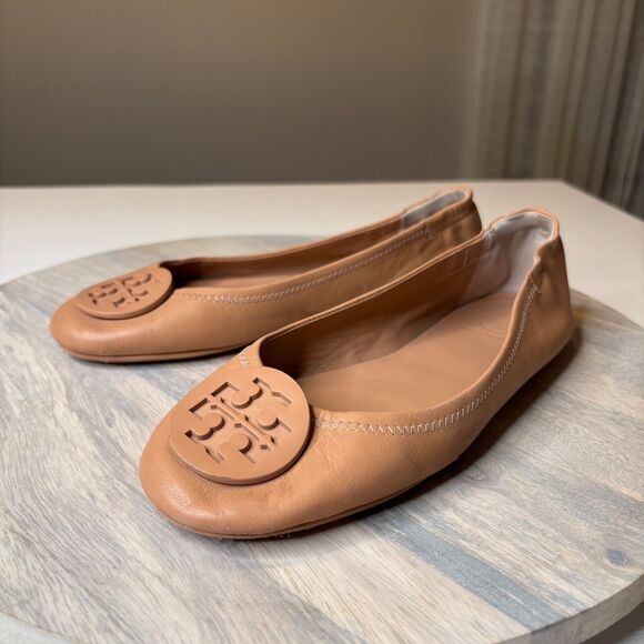 Tory Burch Women's Minnie Travel Flats Beige Leather‎ Tan Make-Up Color Size 7.5 - Picture 3 of 8